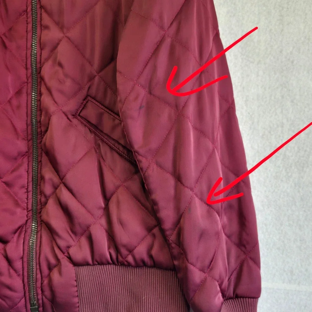 COACH New York Women Quilted Bomber Jacket Burgundy F86472 Size S Leather Trim